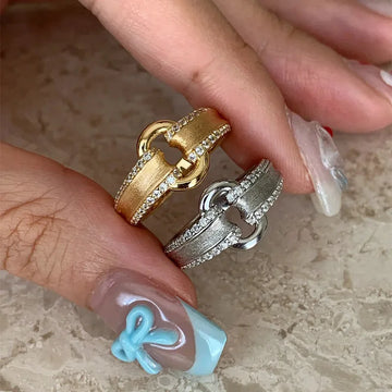 DAIIIBABYYY  -  Sparkling Zircon Hollow Geometric Rings For Women Couples Creative Design Trendy Temperament Simple Wedding Jewelry Gift